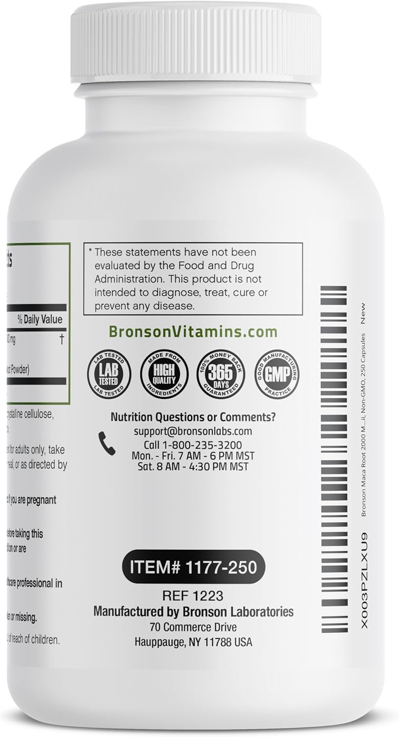 250 Non-GMO Vegetarian Capsules of Bronson Maca Root Extract from Lepidium Meyenii