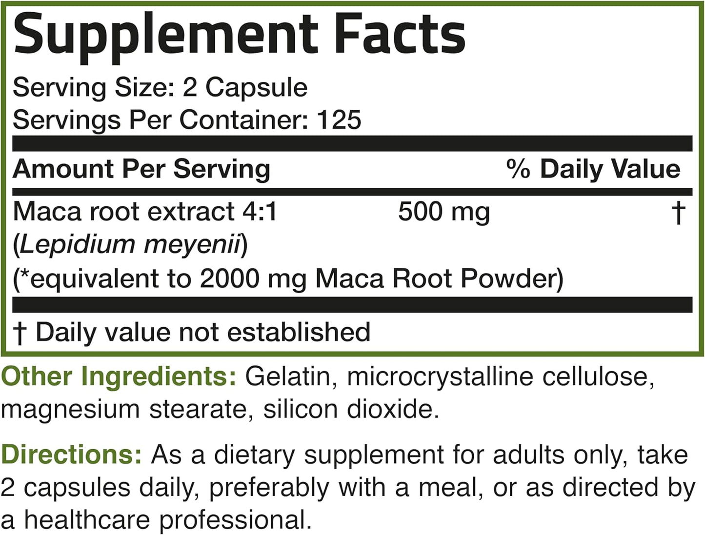 250 Non-GMO Vegetarian Capsules of Bronson Maca Root Extract from Lepidium Meyenii