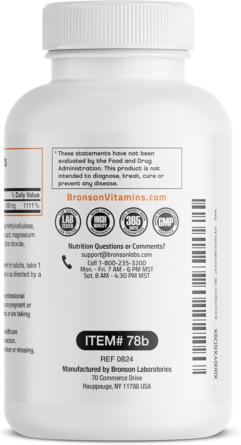 250 Tablets of Bronson Vitamin C 1000 mg Sustained Release - Premium Non-GMO Ascorbic Acid