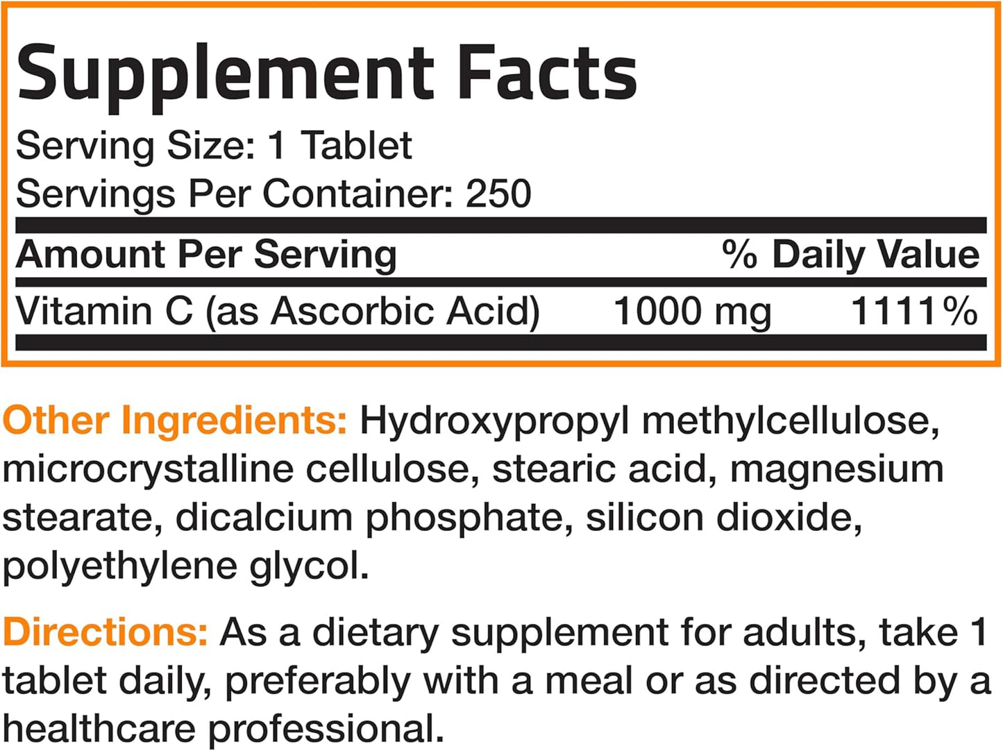 250 Tablets of Bronson Vitamin C 1000 mg Sustained Release - Premium Non-GMO Ascorbic Acid