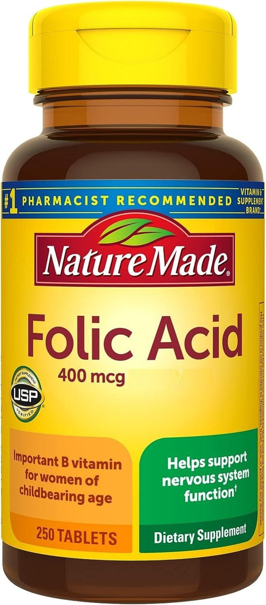 250 Tablets of Nature Made Folic Acid 400 mcg - Essential B Vitamin Supplement