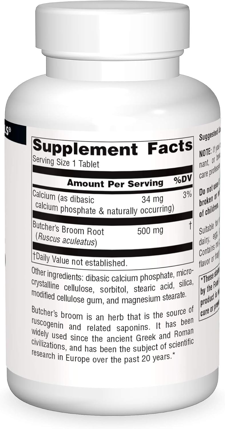 250 Tablets of Source Naturals Butcher's Broom (Ruscus Aculeatus) Dietary Supplement