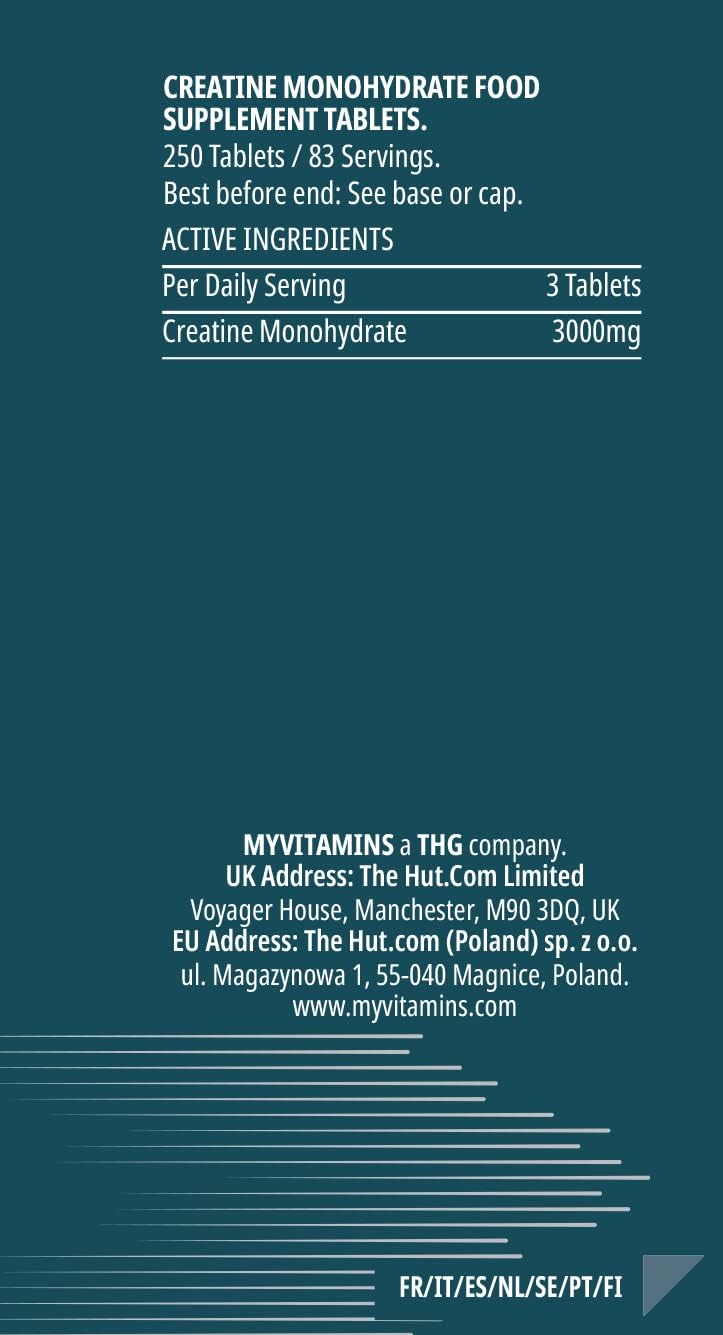 250 Unflavoured Creatine Monohydrate Tablets by MyProtein