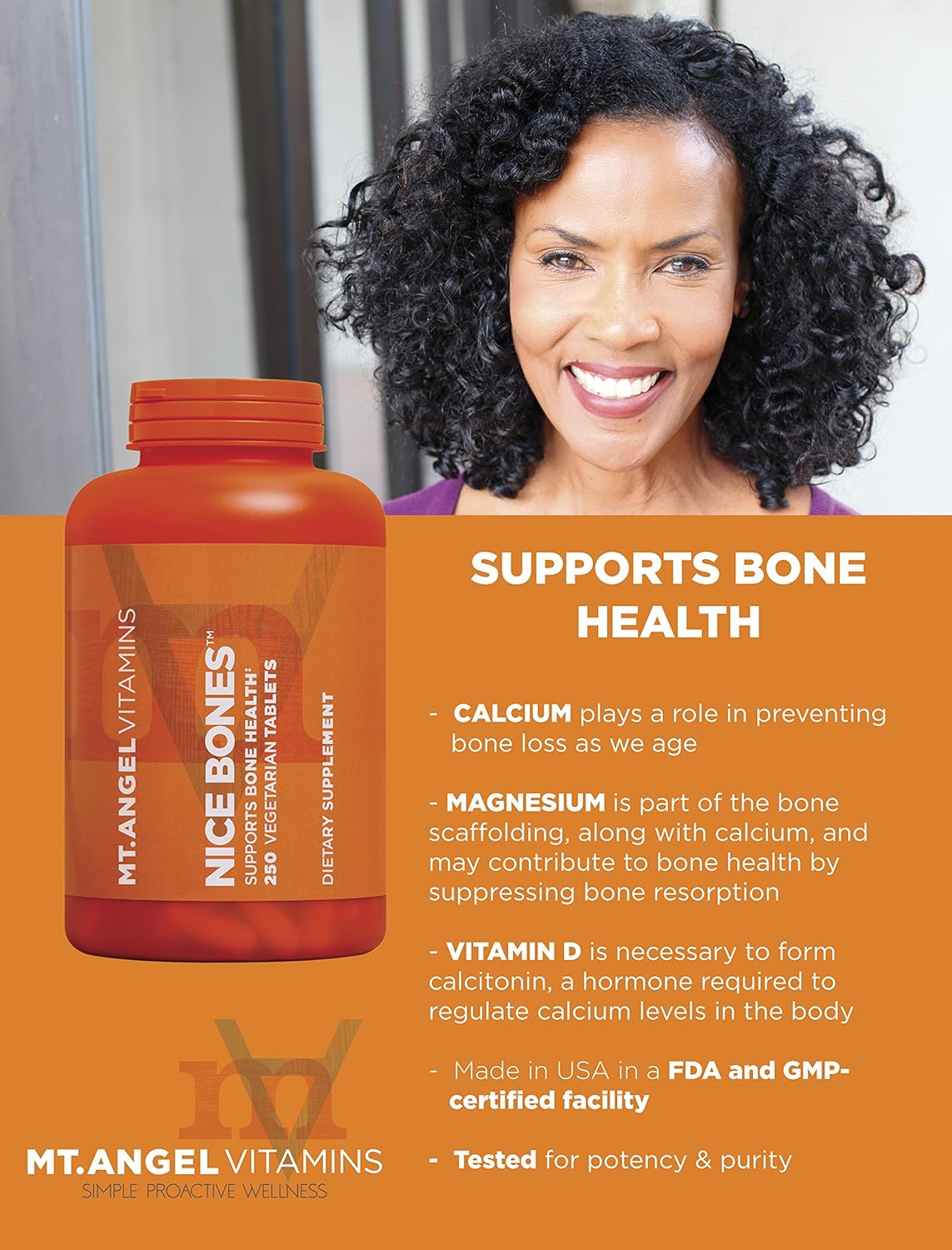 250 Vegetarian Tablets of Mt. Angel Vitamins for Stronger Bones and Bone Health Support