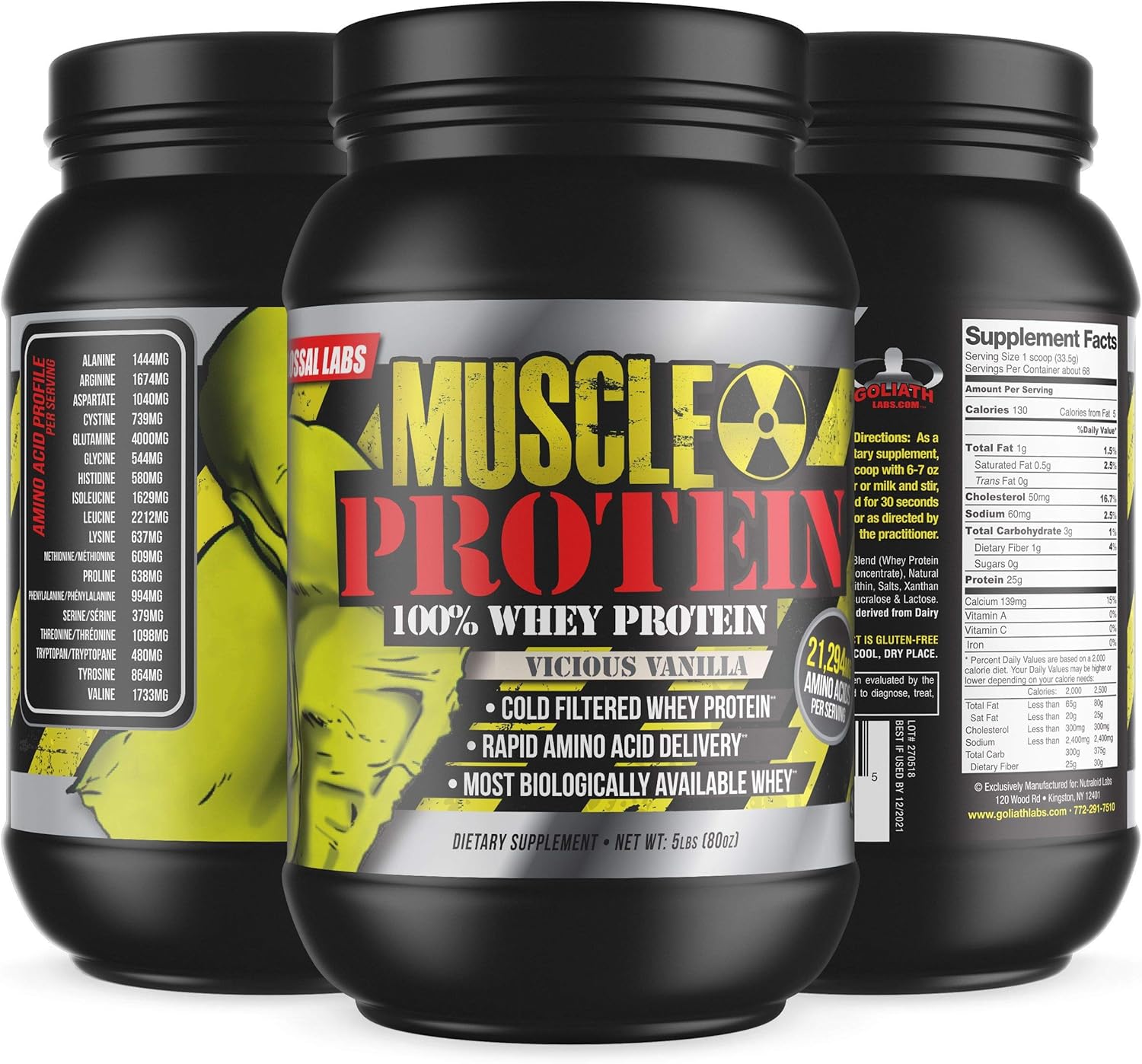 25,000mg Amino Acids Chocolate Whey Protein Powder - 5 lbs - Colossal Labs