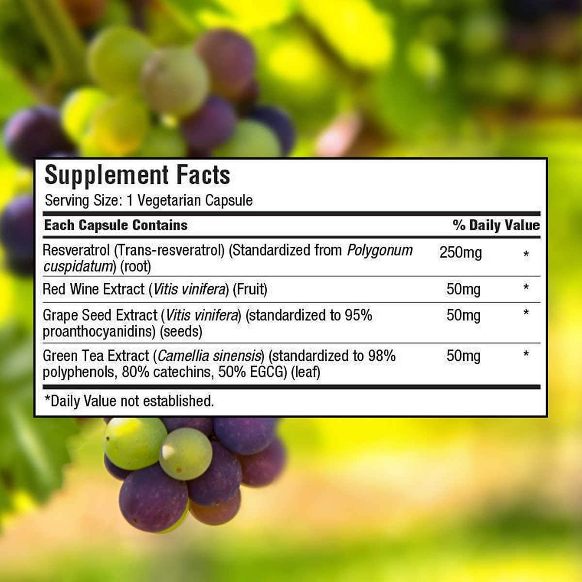 250mg TruNature Resveratrol Plus - 140 Vegetarian Capsules, High-Quality Trans-Resveratrol Formula