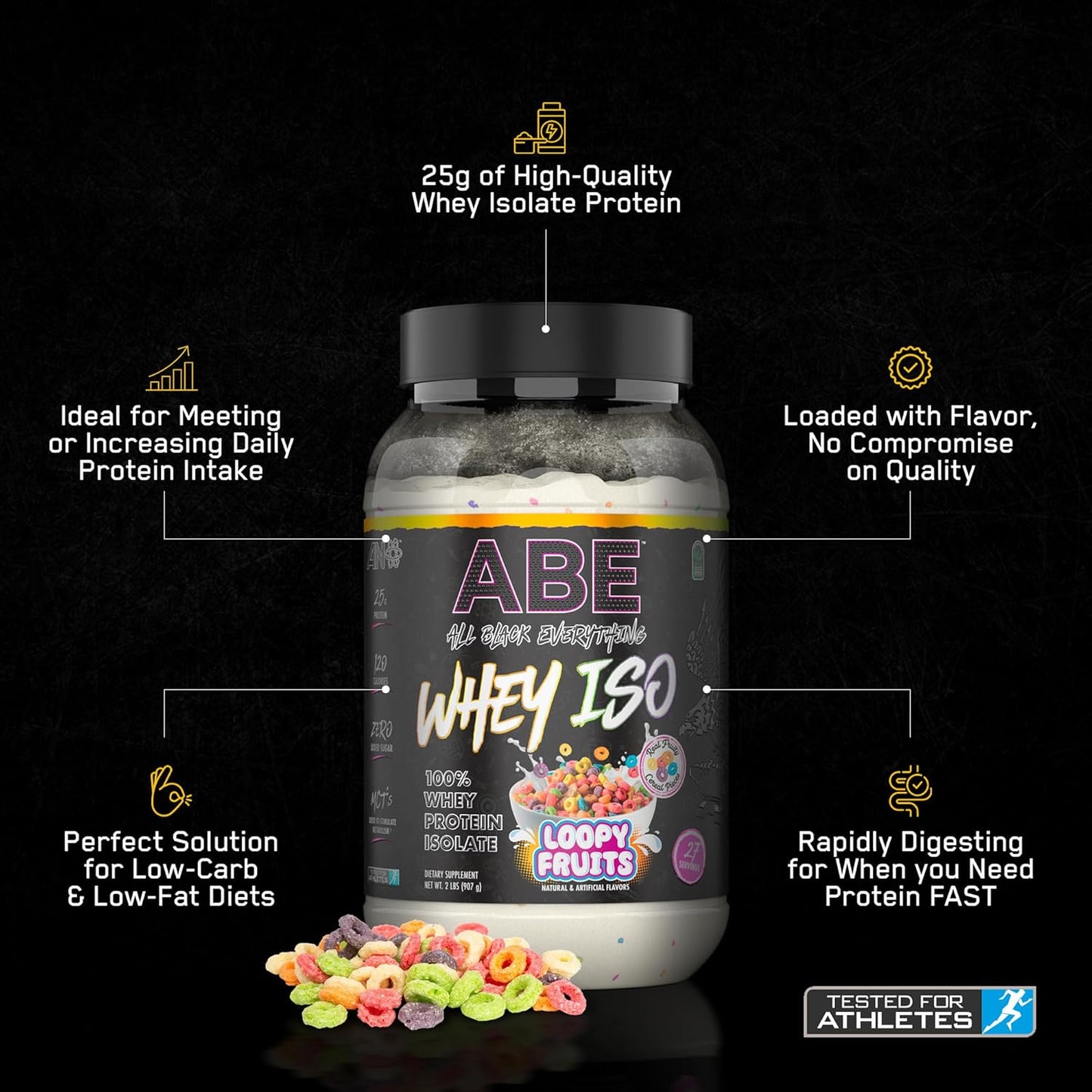25g Fruity Cereal Milk Whey Protein Powder - 27 Servings, Isolate with Low Carbs & Sugar, MCTs
