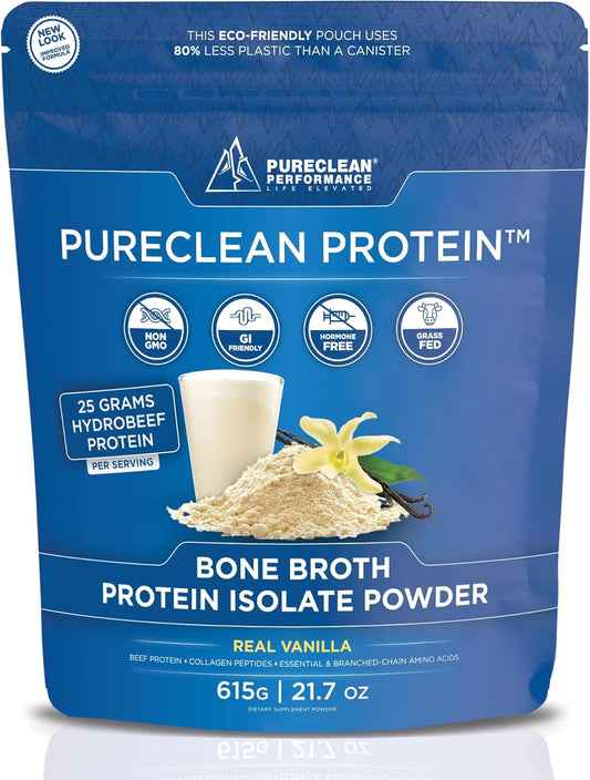25G Grass Fed Beef Bone Broth Protein with Collagen Peptides - Paleo & Keto-Friendly Vanilla Protein Powder - Gluten-Free, Sugar-Free Dairy-Free - 615g