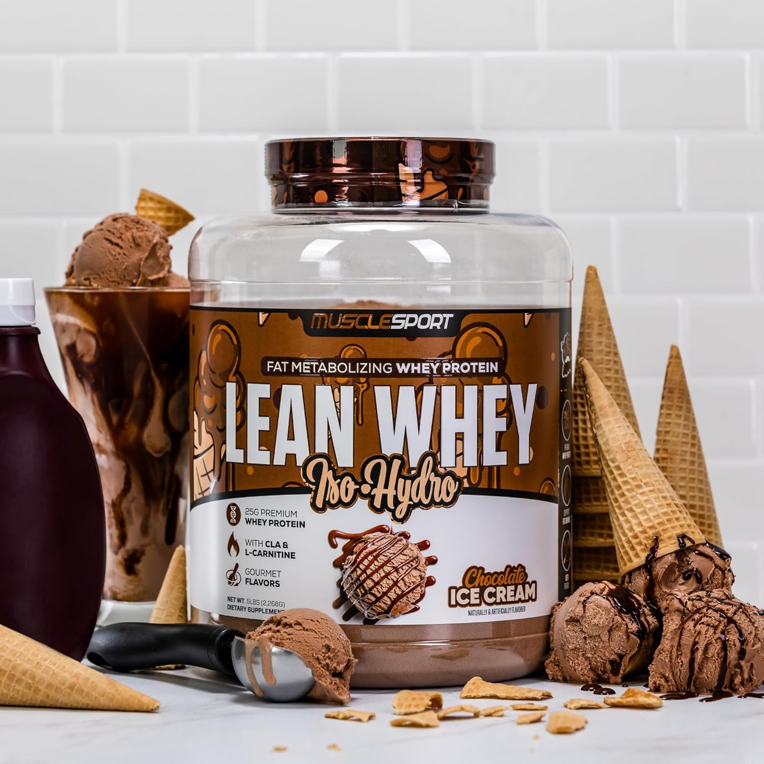 25g Whey Protein Isolate Powder - Low Calorie, Low Carb, Low Fat - 2lb Chocolate Ice Cream Flavor - Musclesport Lean Whey Revolution™