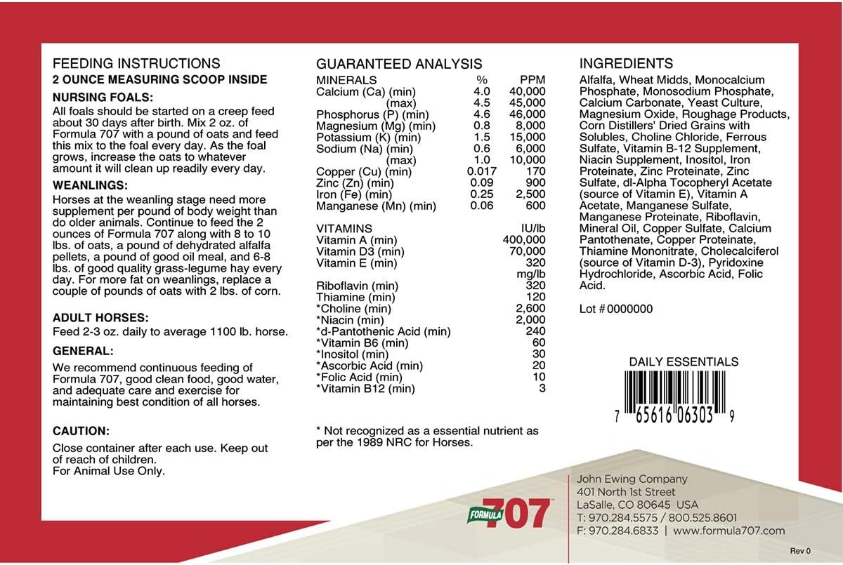 25lb Bucket of Formula 707 Daily Essentials Equine Supplement - Essential Vitamins and Minerals for Optimal Horse Health and Condition