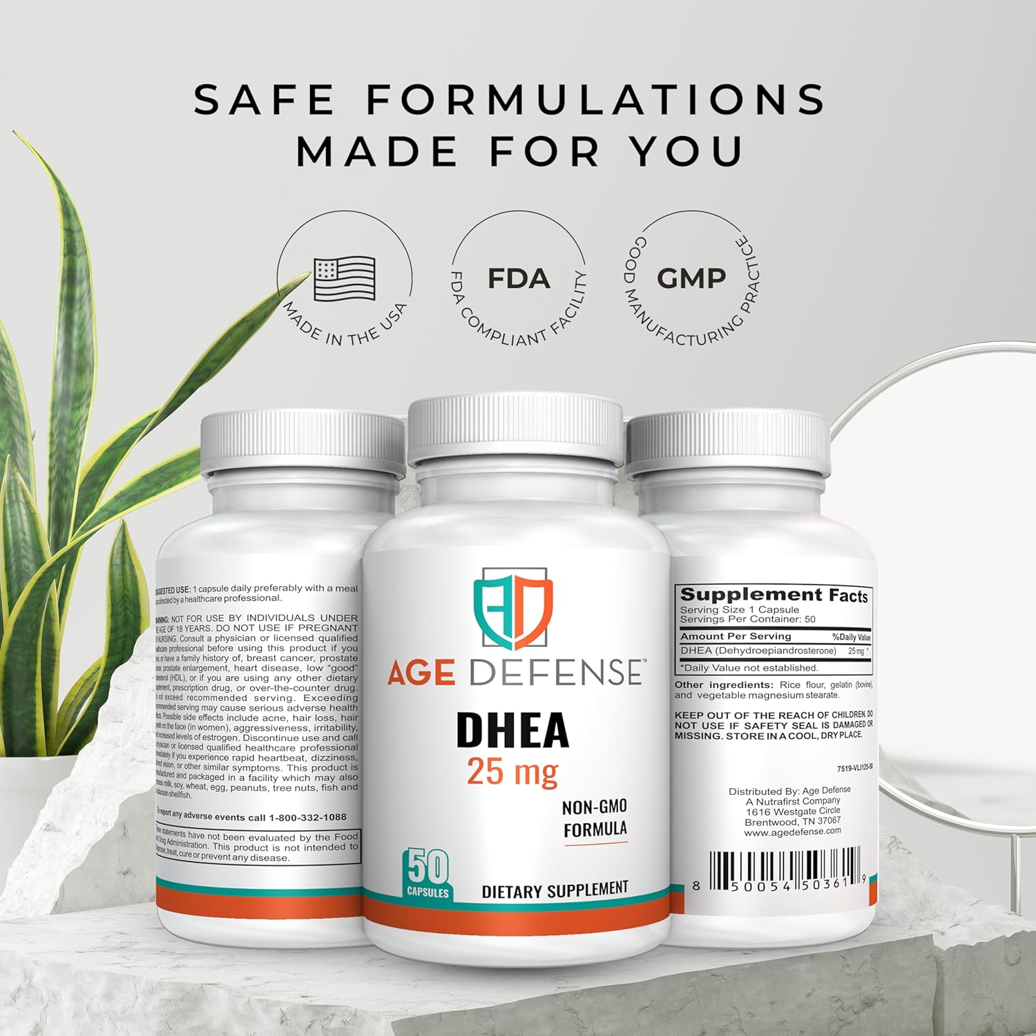 25mg DHEA Capsules - Natural Energy & Immune Support Supplement - 50 Capsules for Vitality, Skin Elasticity, Wellness - Women & Men's DHEA Supplement