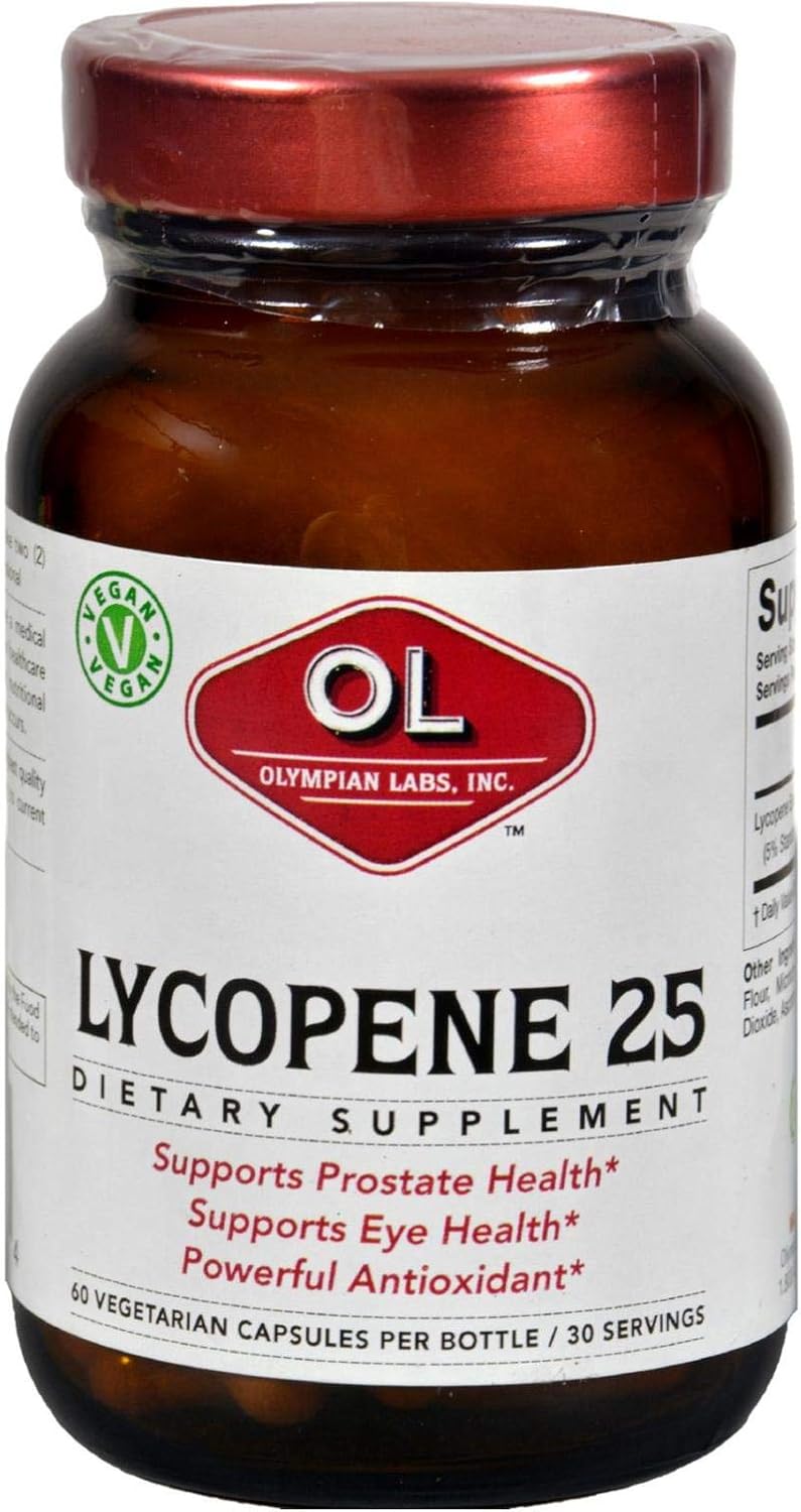 25mg Lycopene Capsules - Antioxidant for Eye, Prostate & Heart Health - Gluten Free, Non-GMO - 60 Vegan Capsules by Olympian Labs