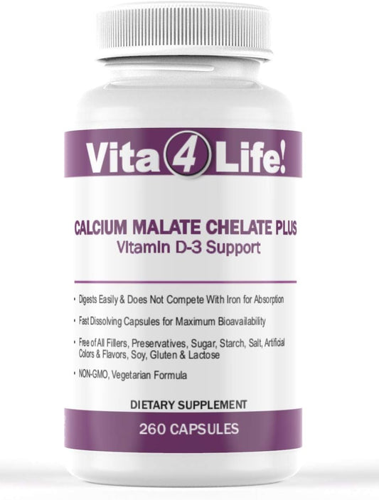 260 Count Vita4Life Calcium Malate Chelate with 300 Mg + Vitamin D3 Support