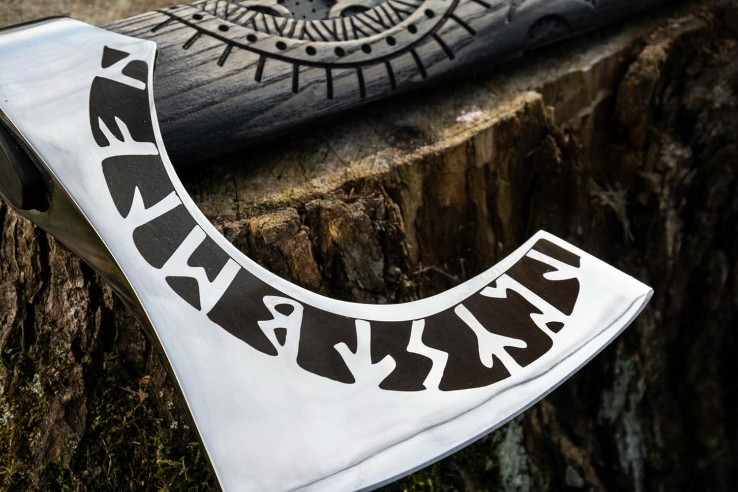 27" Viking Axe Hatchet with Helm of Awe Carving - Forged Steel Tomahawk with Runic Engraving and Leather Sheath (SCA-11)