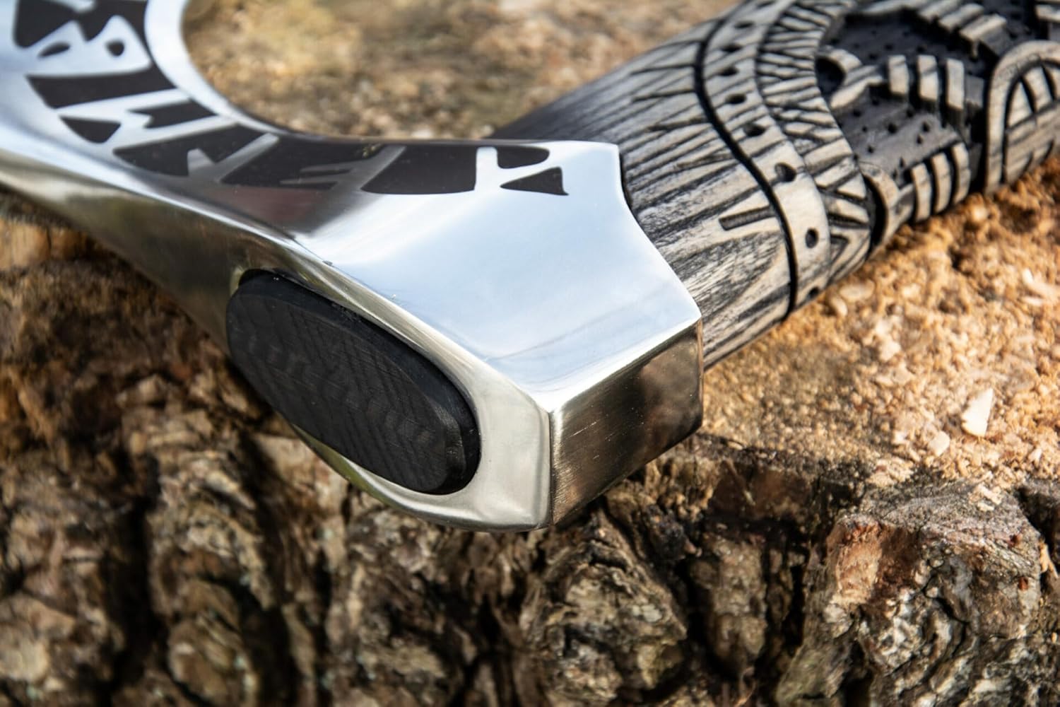 27" Viking Axe Hatchet with Helm of Awe Carving - Forged Steel Tomahawk with Runic Engraving and Leather Sheath (SCA-11)