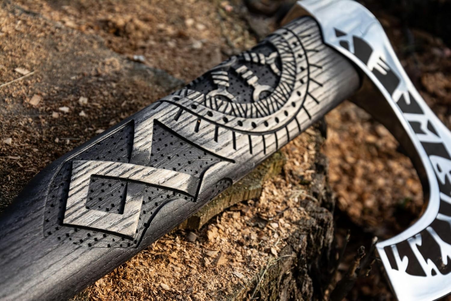 27" Viking Axe Hatchet with Helm of Awe Carving - Forged Steel Tomahawk with Runic Engraving and Leather Sheath (SCA-11)