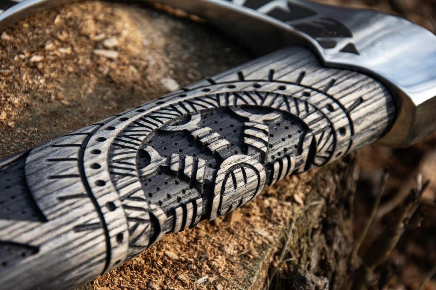 27" Viking Axe Hatchet with Helm of Awe Carving - Forged Steel Tomahawk with Runic Engraving and Leather Sheath (SCA-11)