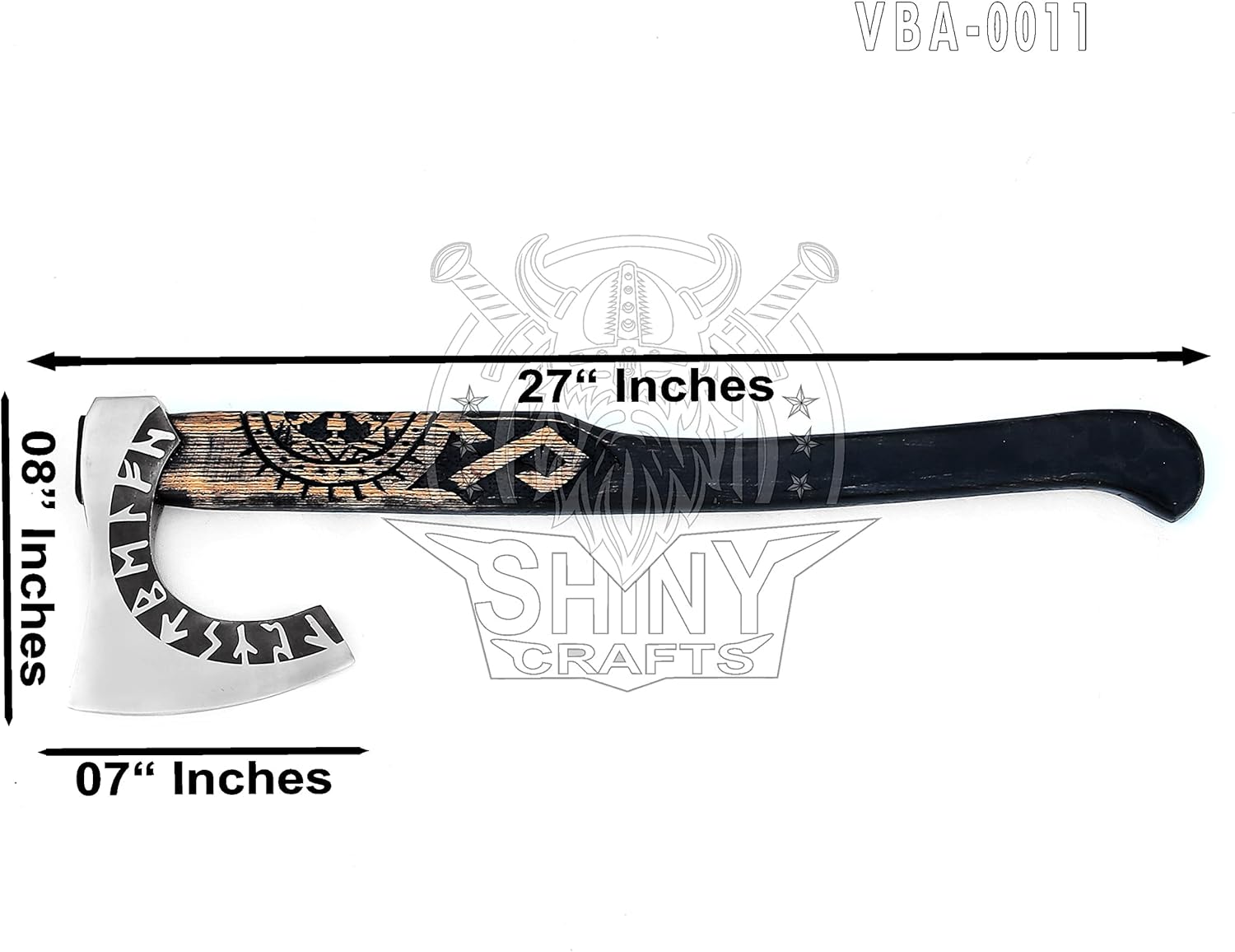 27" Viking Axe Hatchet with Helm of Awe Carving - Forged Steel Tomahawk with Runic Engraving and Leather Sheath (SCA-11)