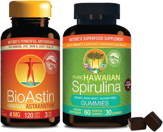 270 Count Nutrex BioAstin Hawaiian Astaxanthin 4mg + 60 Count Pure Spirulina Superfood Gummies Bundle