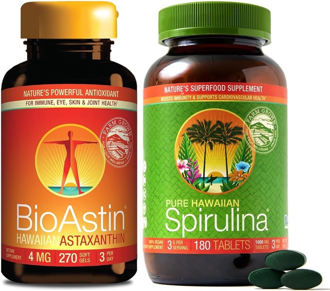 270 Count Nutrex BioAstin Hawaiian Astaxanthin 4mg + 180 Count Pure Hawaiian Spirulina 1000mg Tablets Bundle