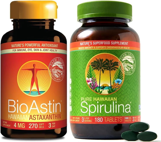 270 Count Nutrex BioAstin Hawaiian Astaxanthin 4mg + 180 Count Pure Hawaiian Spirulina 1000mg Tablets Bundle