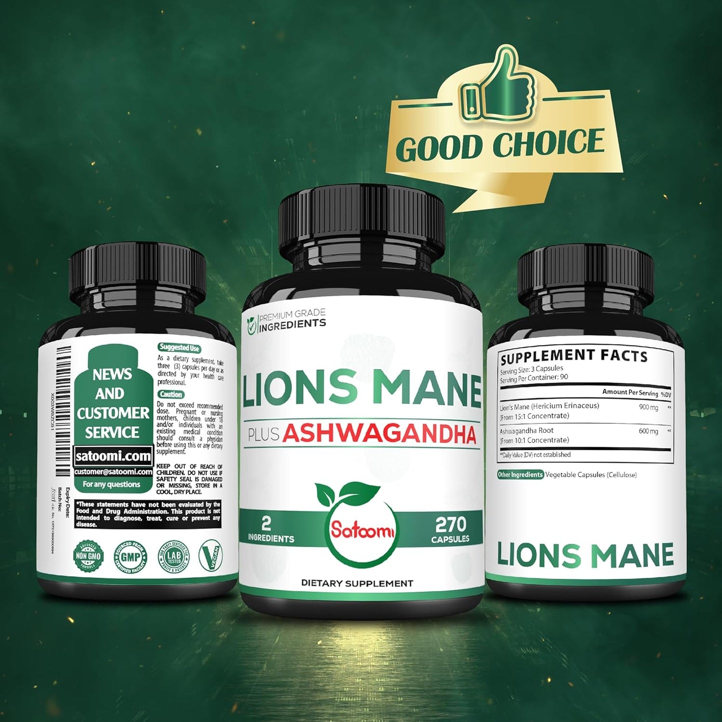 270 High Concentrated Lions Mane and Ashwagandha Capsules for Brain Health, Focus, and Immune Support - Gluten-Free and Non-GMO