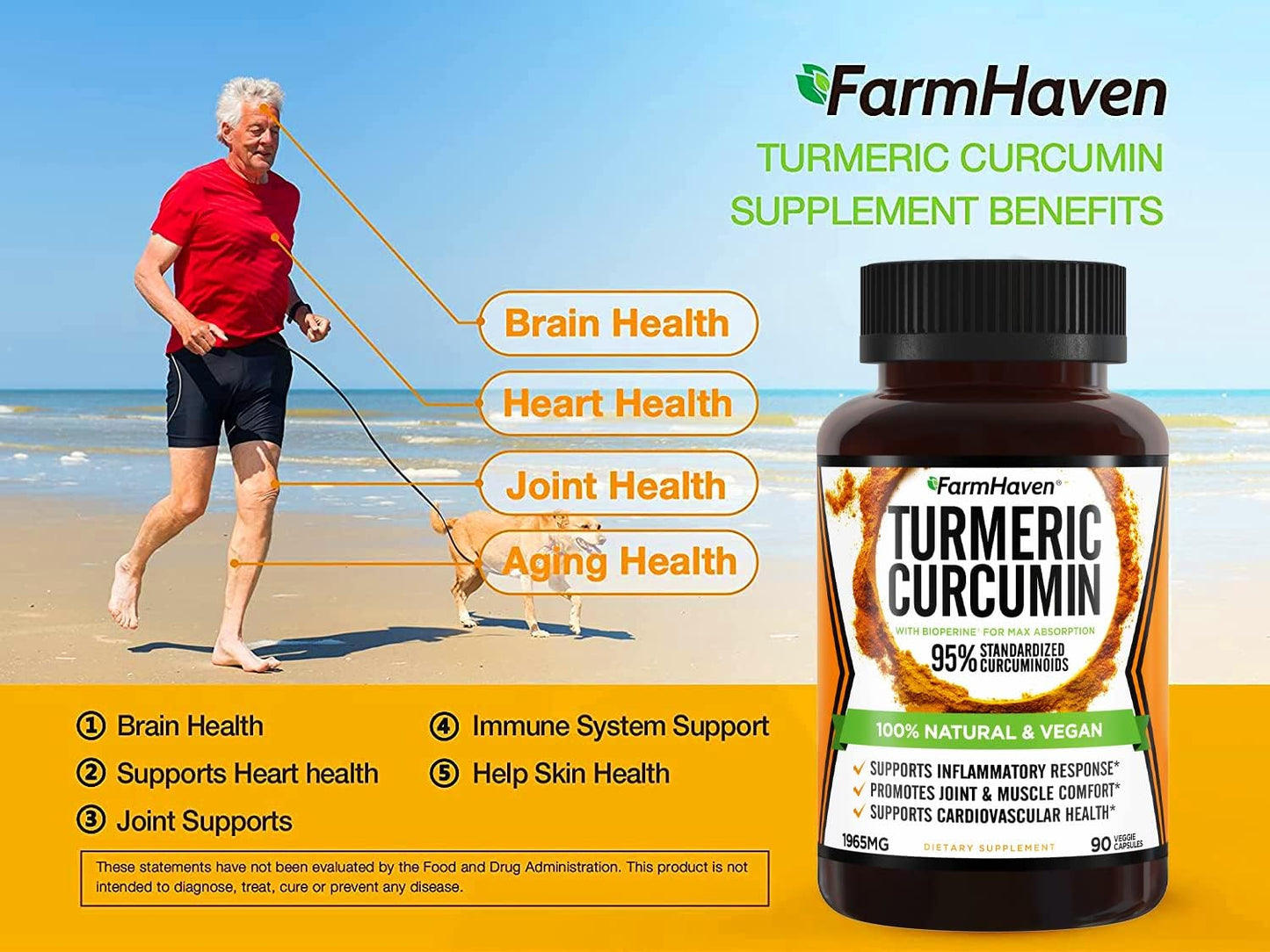 270 Veg Caps of FarmHaven Turmeric Curcumin with BioPerine for Joint Support & Maximum Absorption