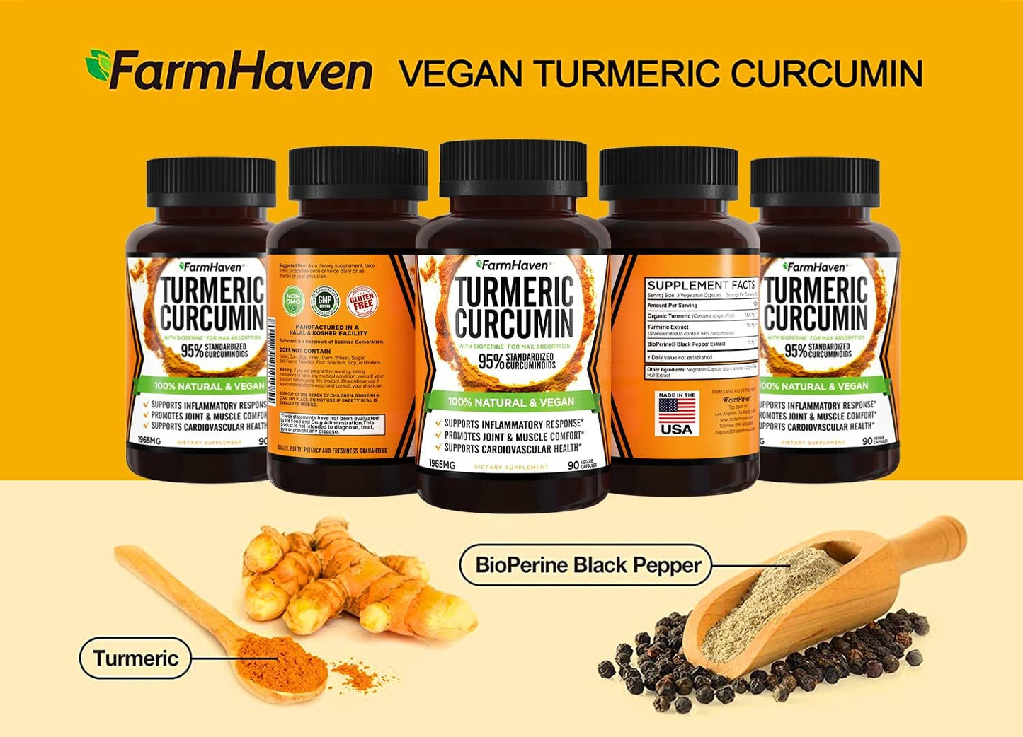 270 Veg Caps of FarmHaven Turmeric Curcumin with BioPerine for Joint Support & Maximum Absorption
