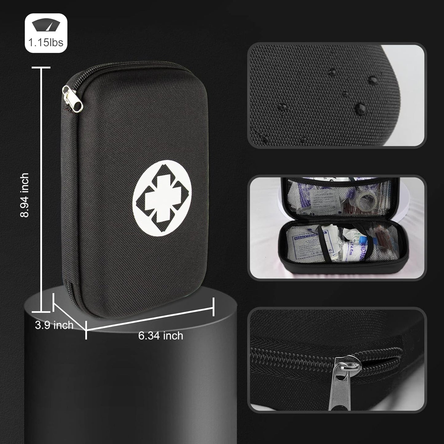 273-Piece Black Car and Home Emergency Survival First Aid Kit - Travel and Camping Supplies by YIDERBO