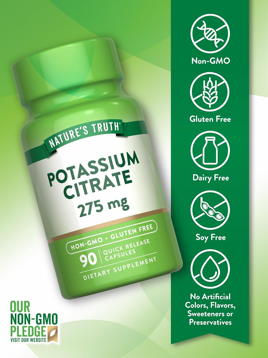 275mg Potassium Citrate Supplement Capsules - 90 Count | Non-GMO & Gluten Free by Nature's Truth