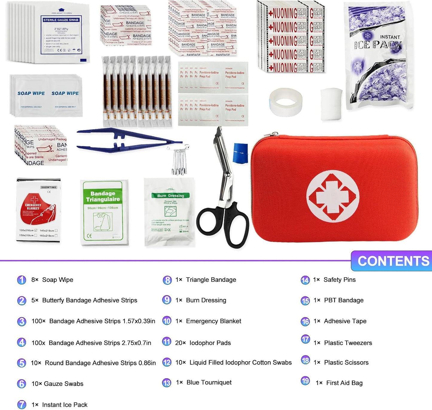 275Pcs Car First Aid Kit for Emergency Survival Gear in Travel Size EVA Backpack - Ideal for Tactical Hiking, Camping, and Office Boat Accidents