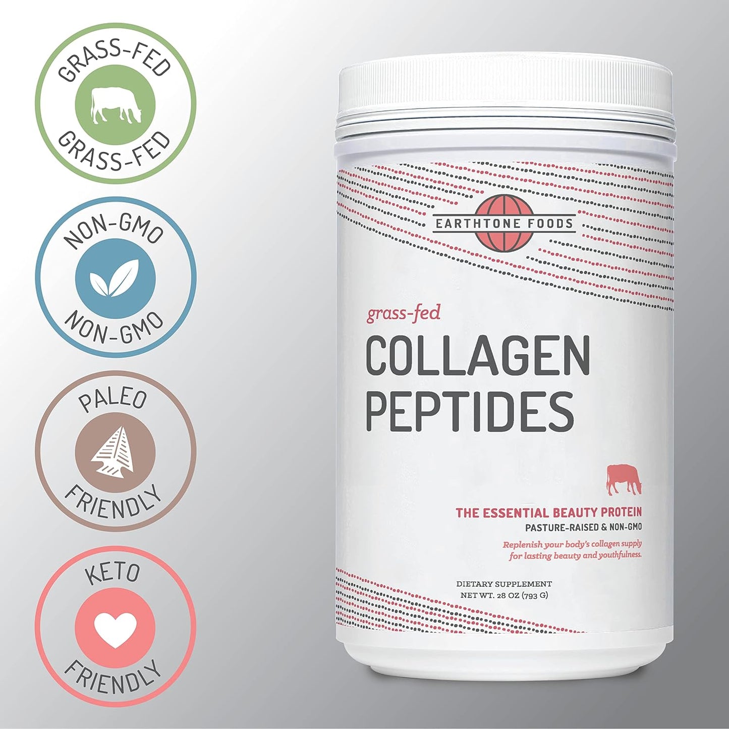 28 oz Grass-Fed Collagen Peptides Powder - Hydrolyzed Non-GMO Protein Supplement for Women and Men - Paleo & Keto Friendly