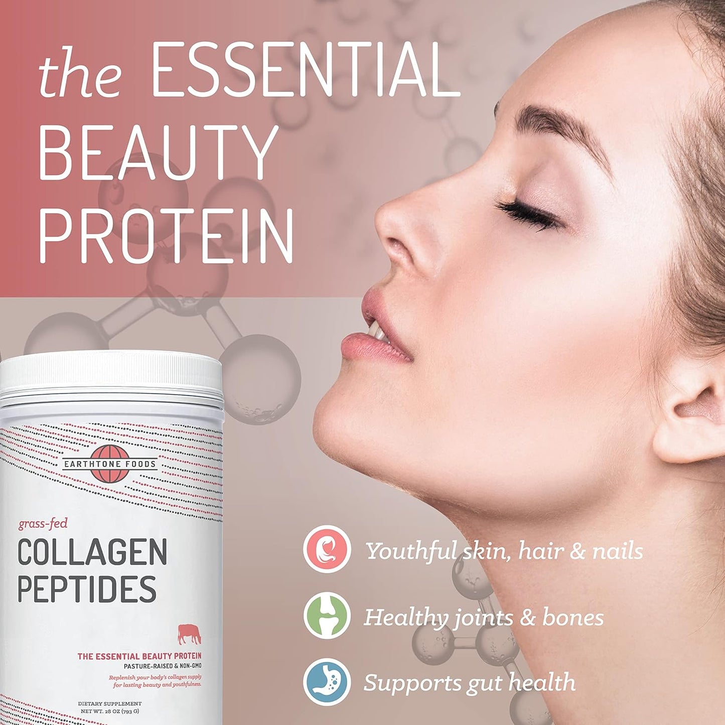 28 oz Grass-Fed Collagen Peptides Powder - Hydrolyzed Non-GMO Protein Supplement for Women and Men - Paleo & Keto Friendly