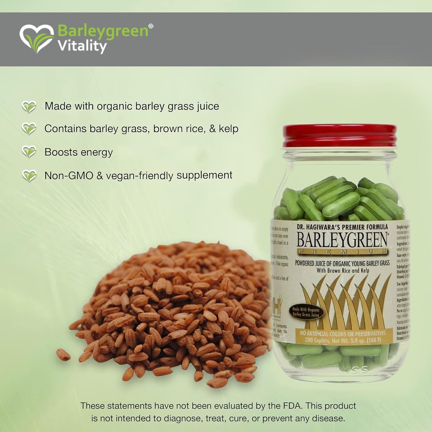 280 Caplets of Dr. Hagiwara's BarleyGreen Premium Vegetable Supplement with Kelp and Brown Rice