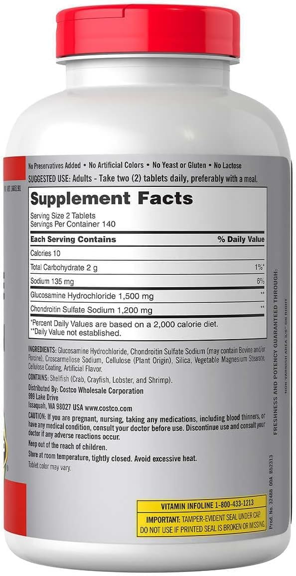 280 Tablets of Costco Kirkland Signature Glucosamine & Chondroitin Supplement