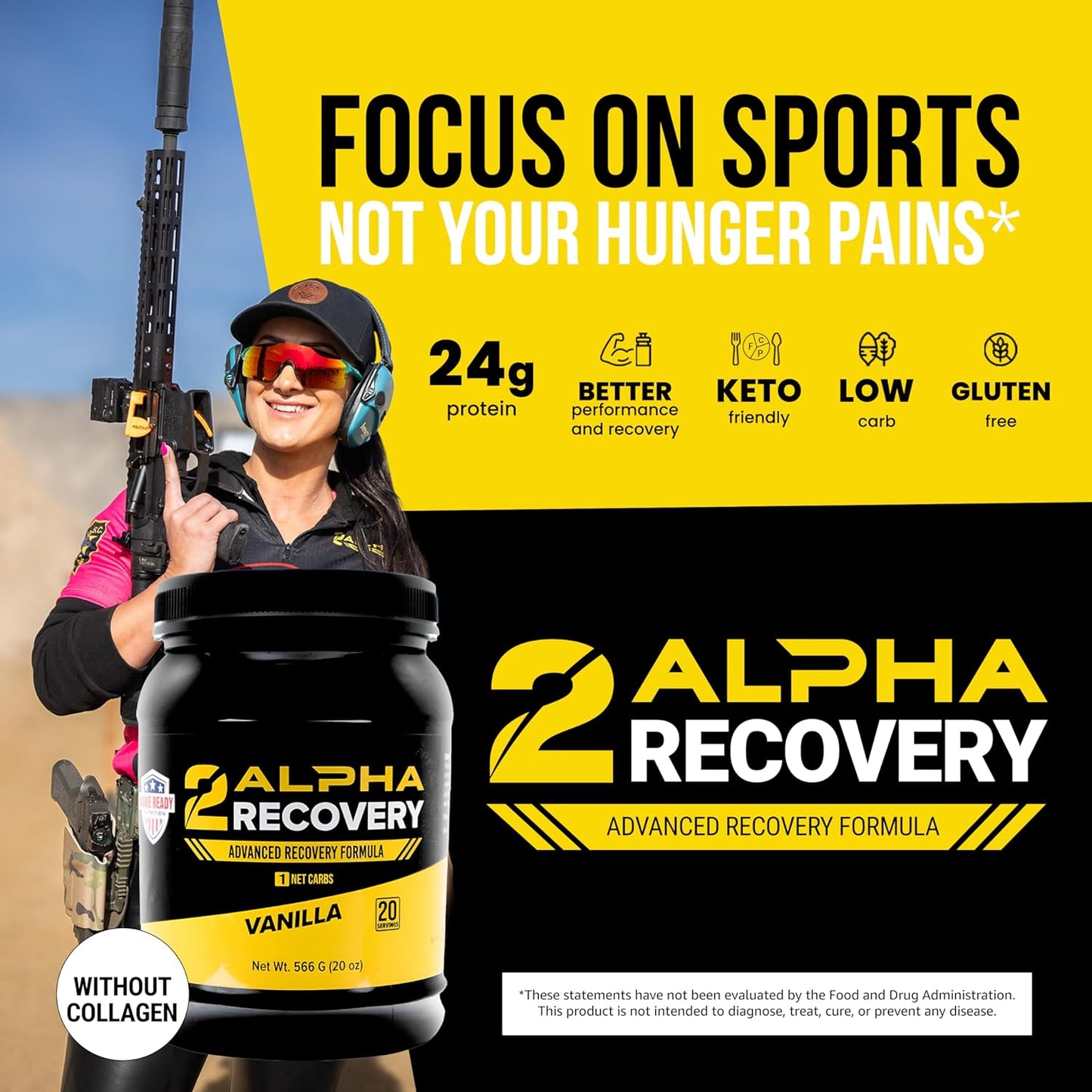 2ALPHA Recovery Vanilla Protein Shake - 25g Protein for Muscle Recovery with Hydrolyzed Whey Isolate and Essential Nutrients - 566g