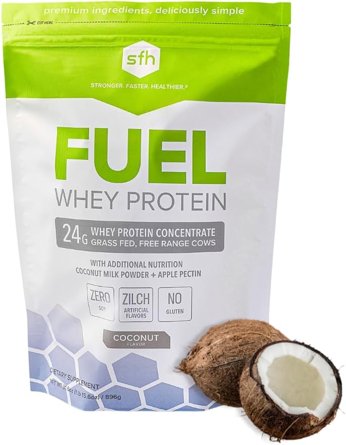 2lb Bag of SFH Fuel Grass Fed Whey Protein Powder with MCTs & Fiber - All Natural, Soy Free, Gluten Free, No RBST, Coconut Flavor