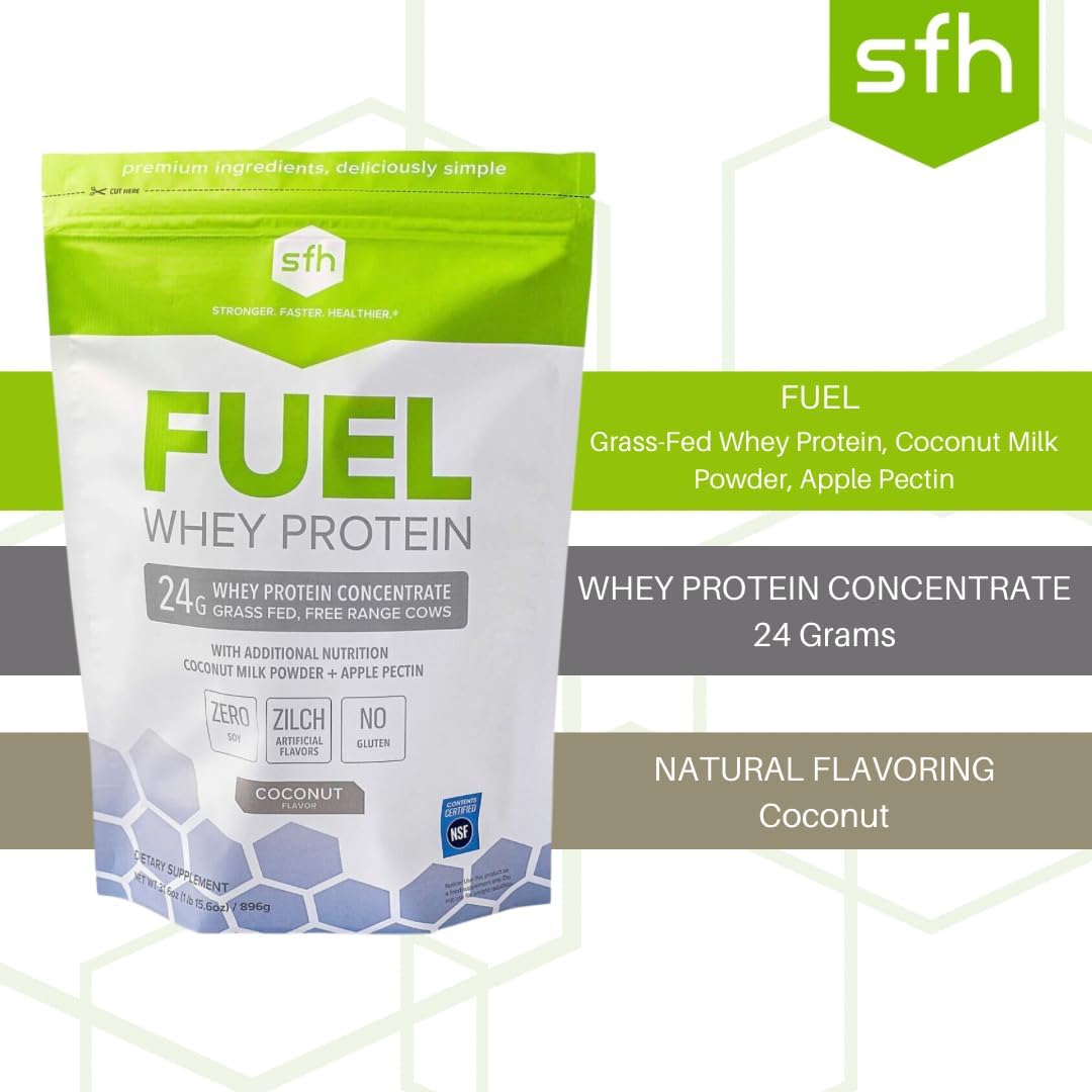 2lb Bag of SFH Fuel Grass Fed Whey Protein Powder with MCTs & Fiber - All Natural, Soy Free, Gluten Free, No RBST, Coconut Flavor