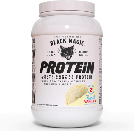 2LB Black Magic Multi-Source Protein with 23g Protein - Pre & Post Workout Blend - Whey, Egg Albumin, Casein, MCTs - French Vanilla Flavor