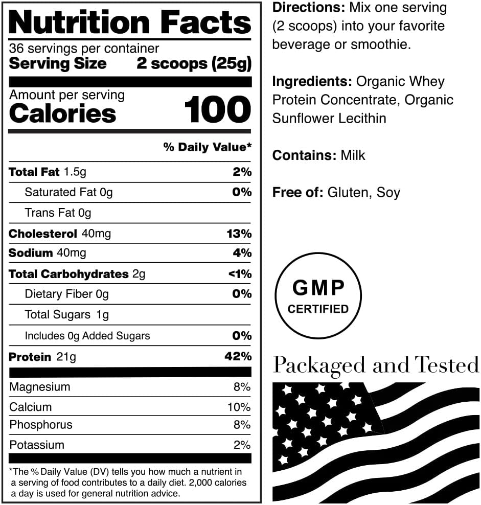 2lb Bulk NorCal Organic Grass-Fed Whey Protein Powder - Unflavored | USDA Certified Clean Protein from Family Farms in Northern California