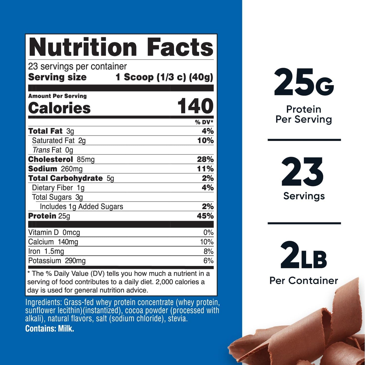 2LB Chocolate Grass-Fed Whey Protein Concentrate by Nutricost - Undenatured, Non-GMO, Gluten Free, Natural Flavors
