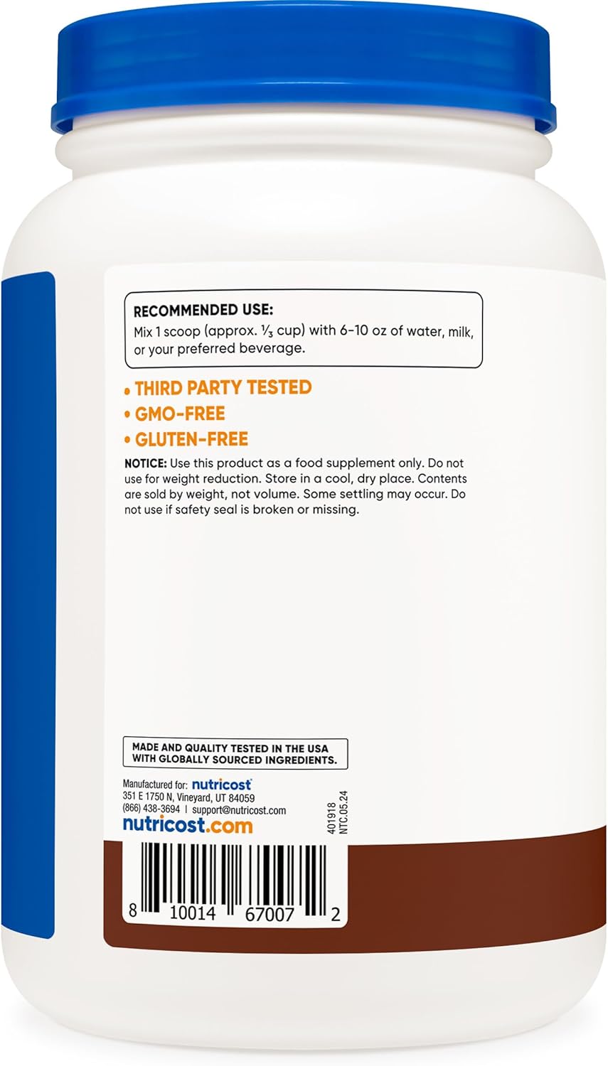 2lb Chocolate Nutricost Casein Protein Powder - Micellar Casein, Gluten Free, Non-GMO Formula
