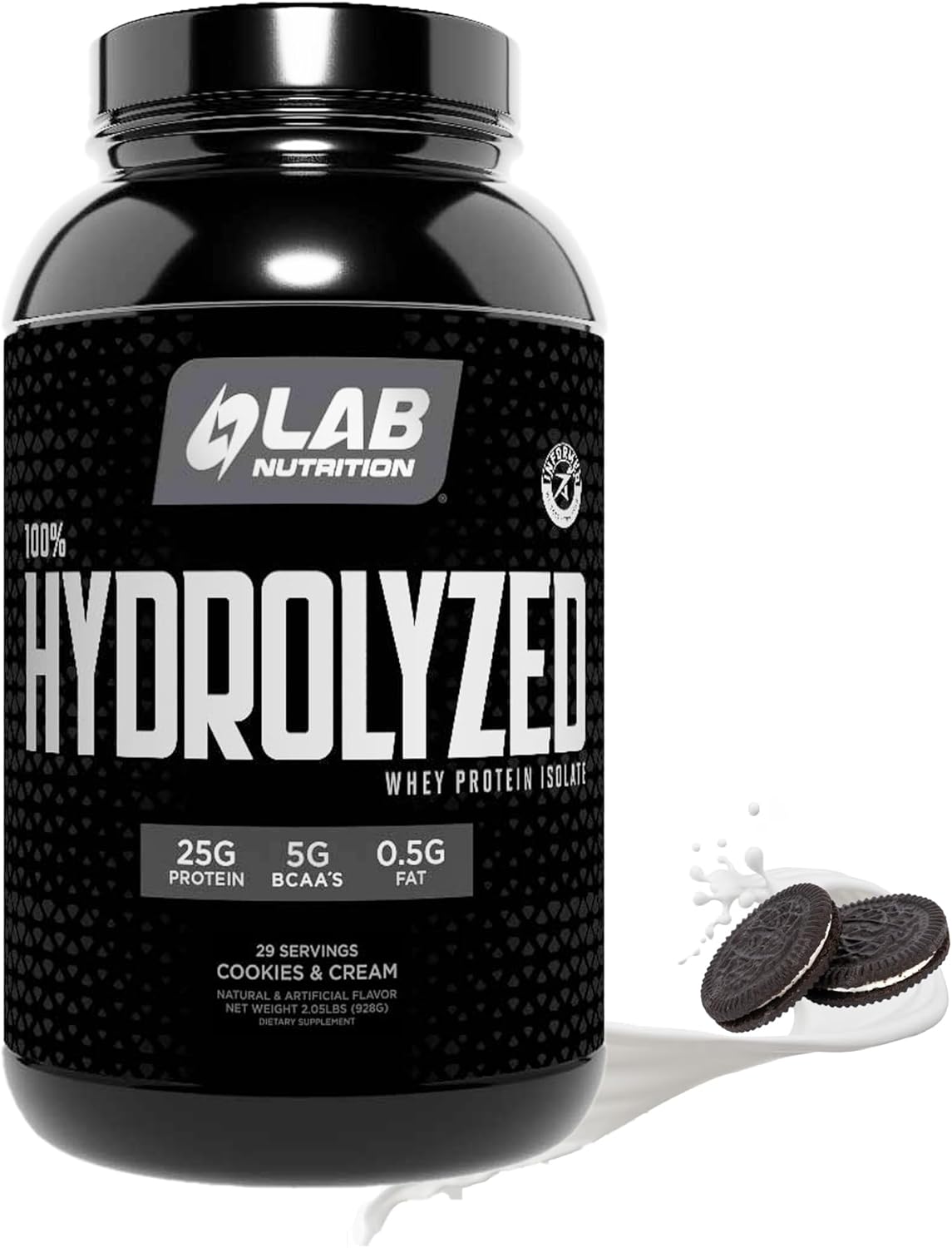 2lb Cookies and Cream Hydrolyzed Whey Protein Isolate - 25g Protein, Build Lean Muscle, Easy Digestion, Gluten & Lactose Free, Fast Absorption.
