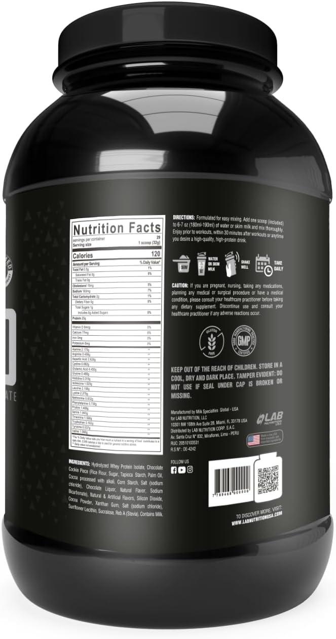 2lb Cookies and Cream Hydrolyzed Whey Protein Isolate - 25g Protein, Build Lean Muscle, Easy Digestion, Gluten & Lactose Free, Fast Absorption.