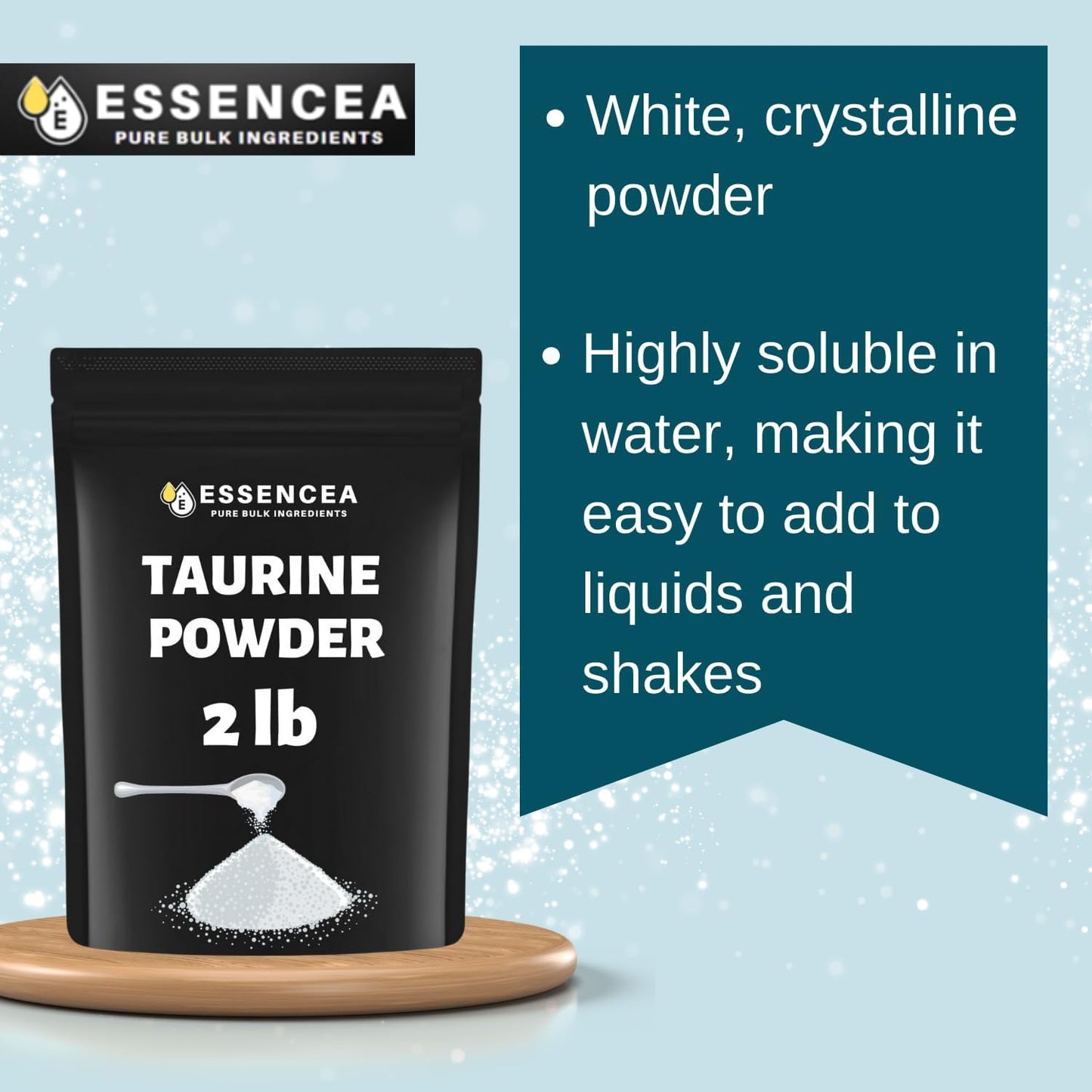 2lb Essencea Taurine Powder - Pure Bulk Ingredients - Premium Quality Supplement - 100% Taurine Powder - 32 Ounces