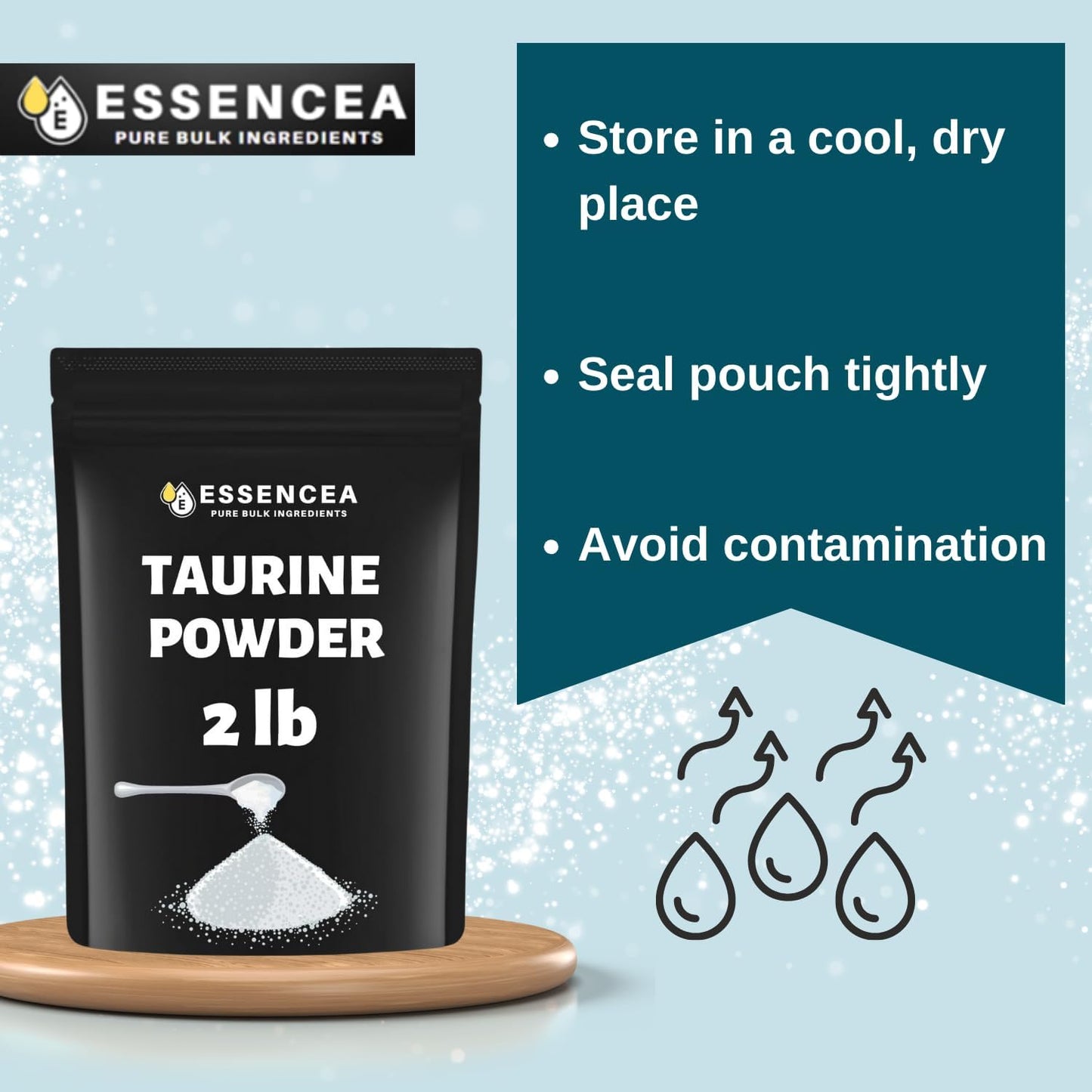 2lb Essencea Taurine Powder - Pure Bulk Ingredients - Premium Quality Supplement - 100% Taurine Powder - 32 Ounces