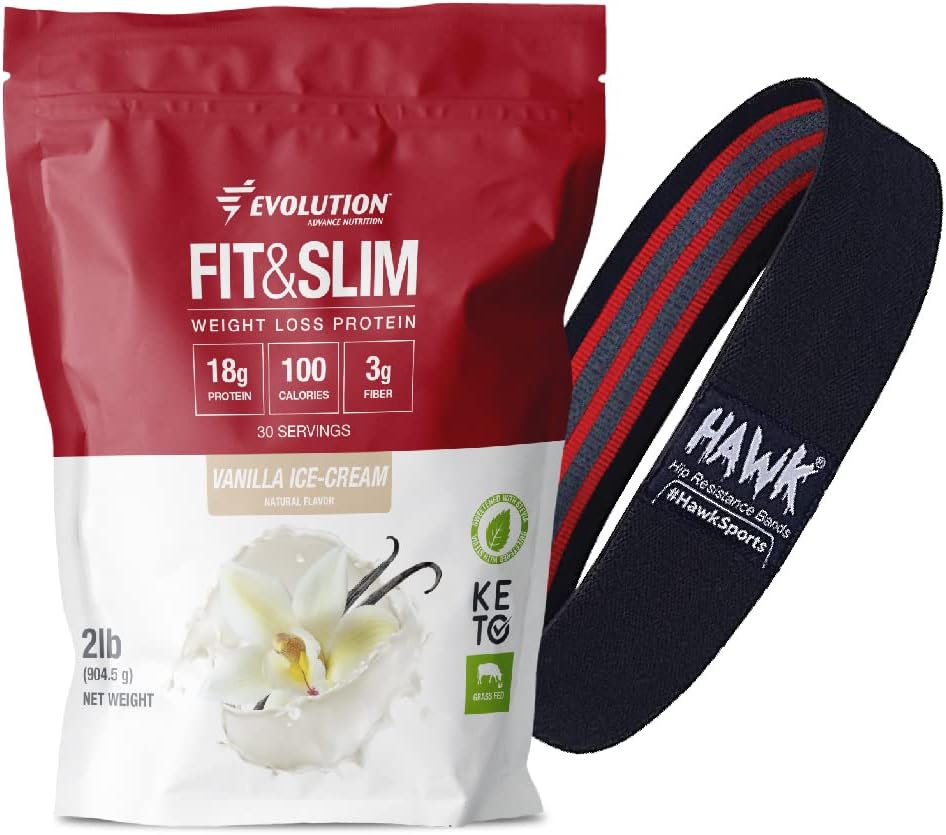 2lb Evolution Advance Nutrition Fit & Slim Blend + Resistance Loop Bands - Grass Fed Whey Protein Powder, Keto Approved, Non GMO, Vanilla Flavor.
