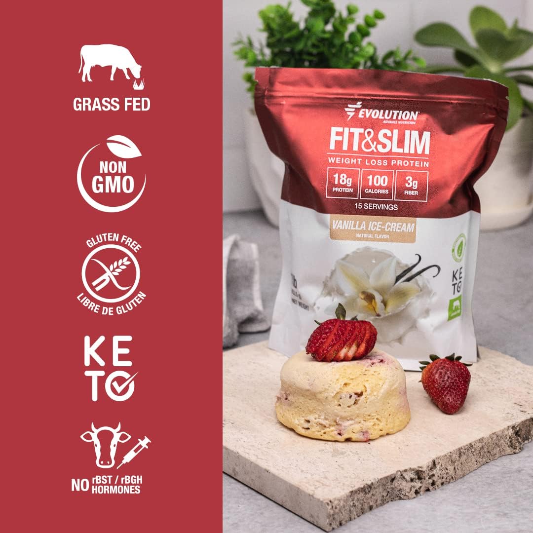 2lb Evolution Advance Nutrition Fit & Slim Blend + Resistance Loop Bands - Grass Fed Whey Protein Powder, Keto Approved, Non GMO, Vanilla Flavor.