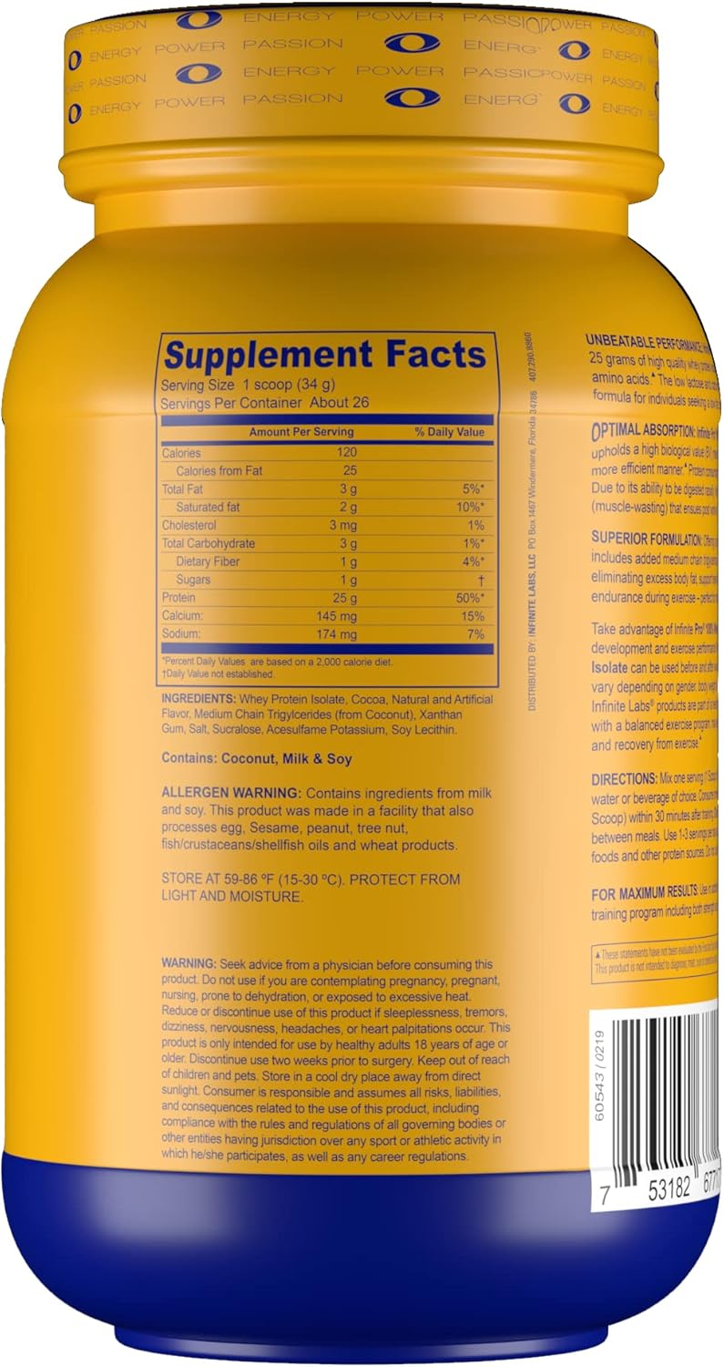 2LB Infinite Labs Infinite PRO 100% WHEY Isolate - Chocolate Flavor | Muscle Building Protein Powder for Optimal Absorption | Gluten Free Workout Supplement