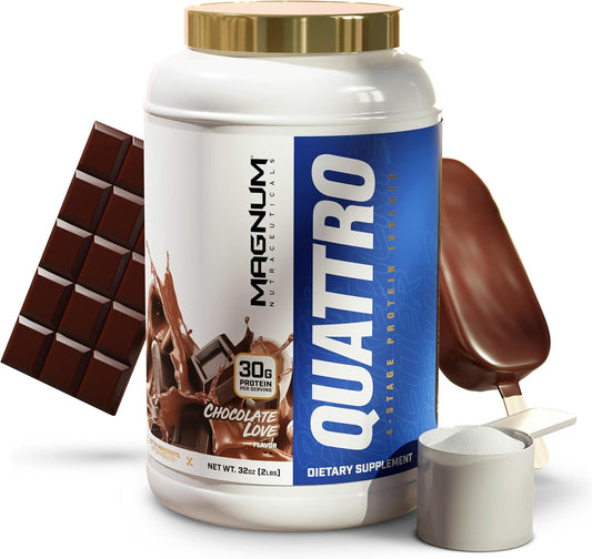 2lb Magnum Nutraceuticals Quattro Chocolate Love Whey Protein Powder - Premium Isolate Blend for Muscle Growth & Recovery
